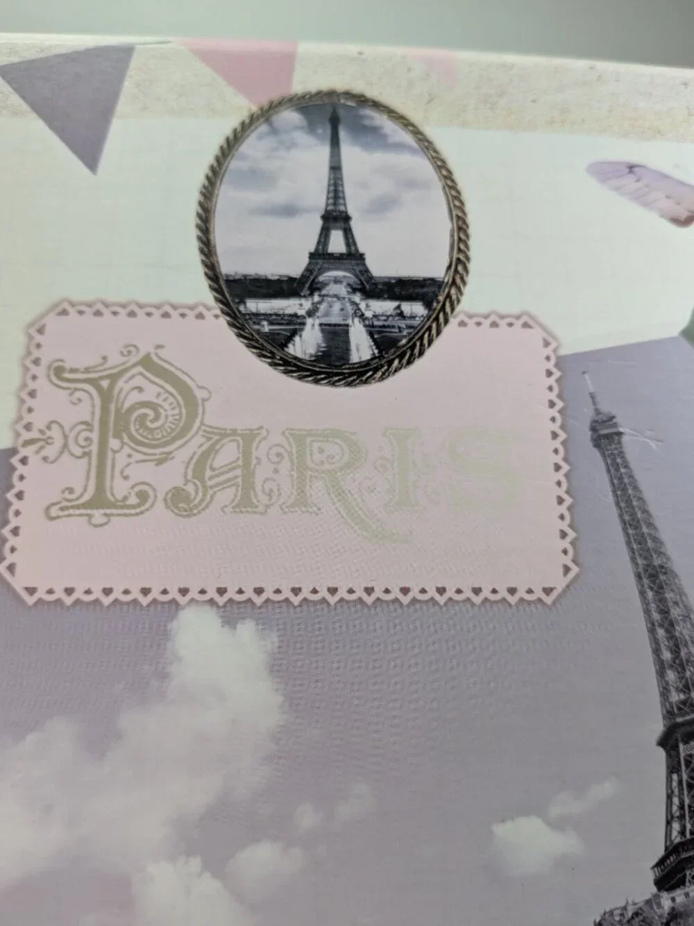 Paris Eiffel Tower Collage Storage Box Whimsical Rustic Floral Large